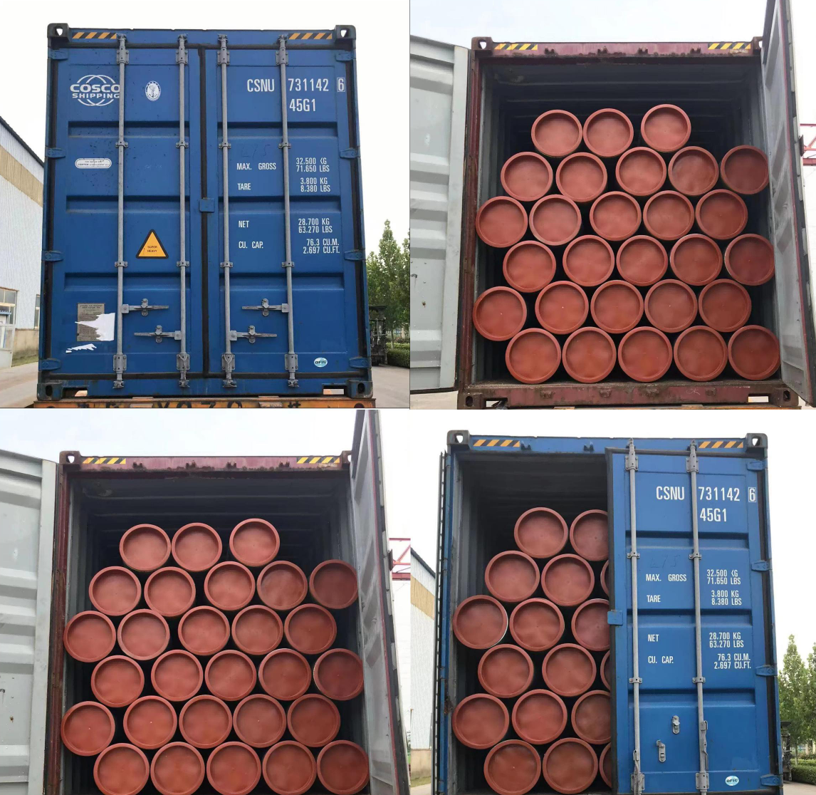 Pipes loaded in export container